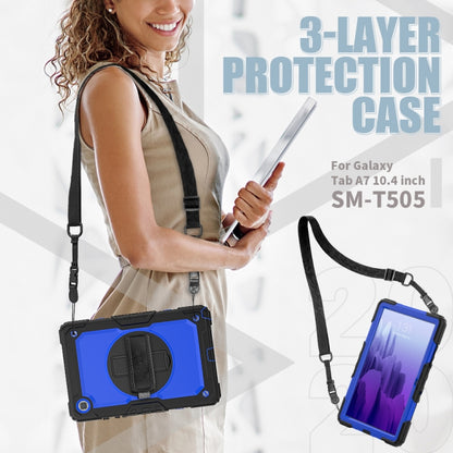 For Samsung Galaxy Tab A7 (2020) T500/T505 Shockproof Colorful Silicone + PC Protective Case with Holder & Shoulder Strap & Hand Strap & Pen Slot(Black Blue) - Other Galaxy Tab PC by buy2fix | Online Shopping UK | buy2fix