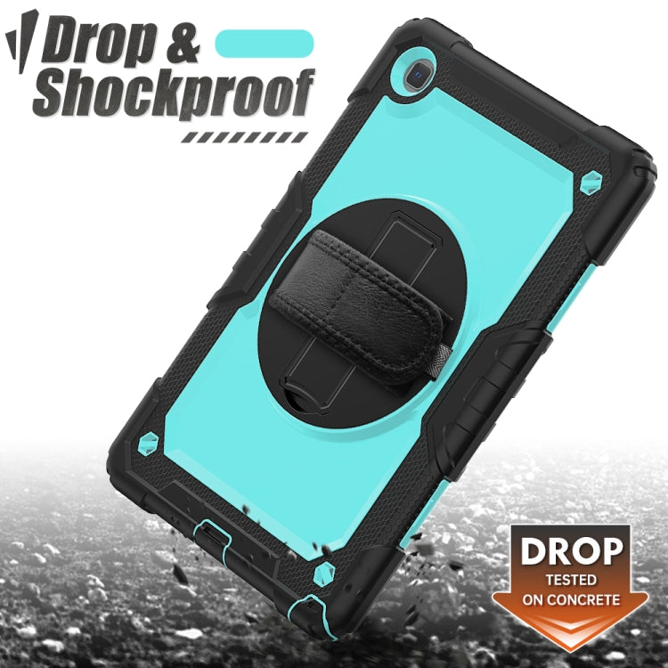 For Samsung Galaxy Tab A7 (2020) T500/T505 Shockproof Colorful Silicone + PC Protective Case with Holder & Shoulder Strap & Hand Strap & Pen Slot(Black Light Blue) - Other Galaxy Tab PC by buy2fix | Online Shopping UK | buy2fix