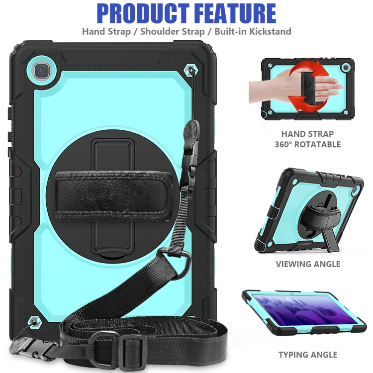 For Samsung Galaxy Tab A7 (2020) T500/T505 Shockproof Colorful Silicone + PC Protective Case with Holder & Shoulder Strap & Hand Strap & Pen Slot(Black Light Blue) - Other Galaxy Tab PC by buy2fix | Online Shopping UK | buy2fix