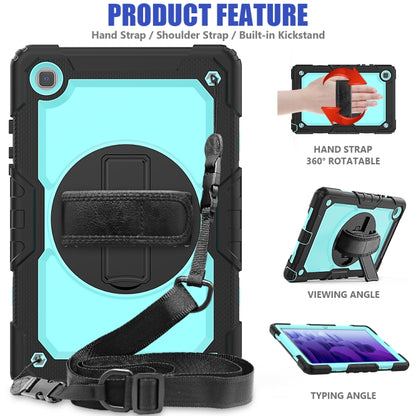 For Samsung Galaxy Tab A7 (2020) T500/T505 Shockproof Colorful Silicone + PC Protective Case with Holder & Shoulder Strap & Hand Strap & Pen Slot(Black Light Blue) - Other Galaxy Tab PC by buy2fix | Online Shopping UK | buy2fix