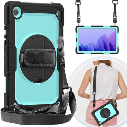 For Samsung Galaxy Tab A7 (2020) T500/T505 Shockproof Colorful Silicone + PC Protective Case with Holder & Shoulder Strap & Hand Strap & Pen Slot(Black Light Blue) - Other Galaxy Tab PC by buy2fix | Online Shopping UK | buy2fix