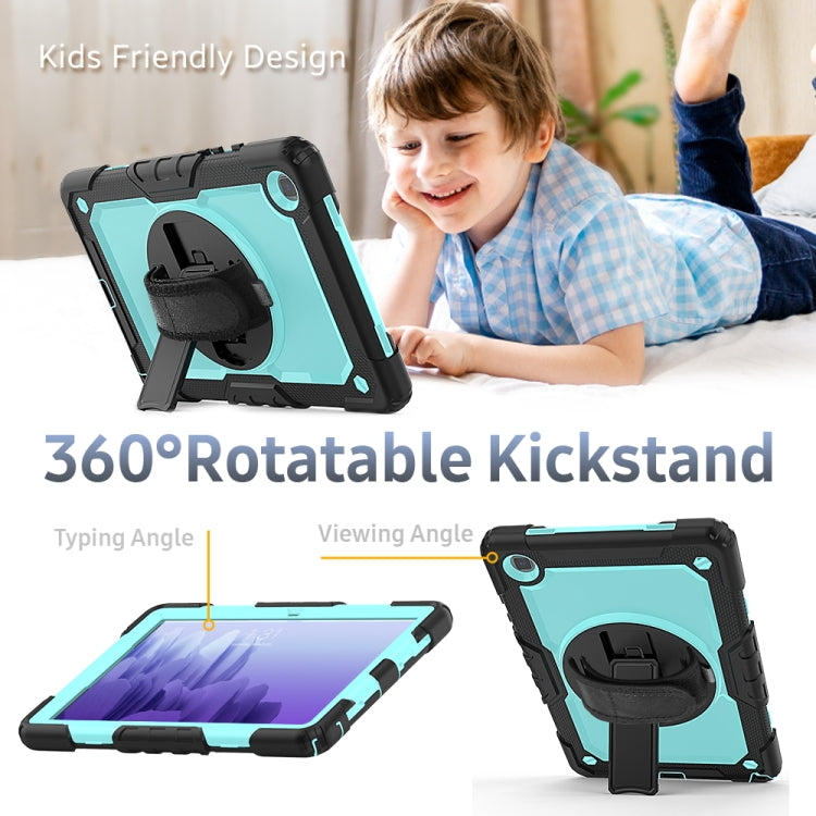 For Samsung Galaxy Tab A7 (2020) T500/T505 Shockproof Colorful Silicone + PC Protective Case with Holder & Shoulder Strap & Hand Strap & Pen Slot(Black Light Blue) - Other Galaxy Tab PC by buy2fix | Online Shopping UK | buy2fix