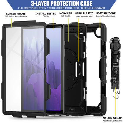 For Samsung Galaxy Tab A7 (2020) T500/T505 Shockproof Colorful Silicone + PC Protective Case with Holder & Shoulder Strap & Hand Strap & Pen Slot(Black) - Other Galaxy Tab PC by buy2fix | Online Shopping UK | buy2fix