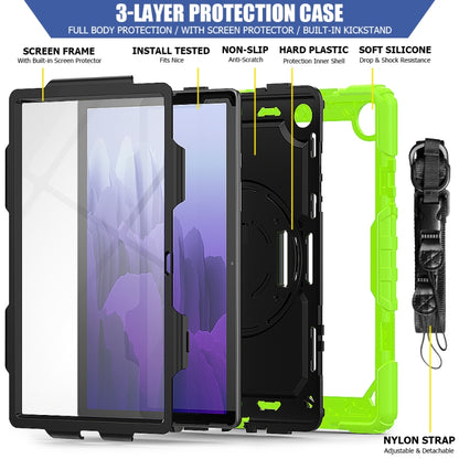 For Samsung Galaxy Tab A7 (2020) T500/T505 Shockproof Colorful Silicone + PC Protective Case with Holder & Shoulder Strap & Hand Strap & Pen Slot(Yellow Green) - Other Galaxy Tab PC by buy2fix | Online Shopping UK | buy2fix