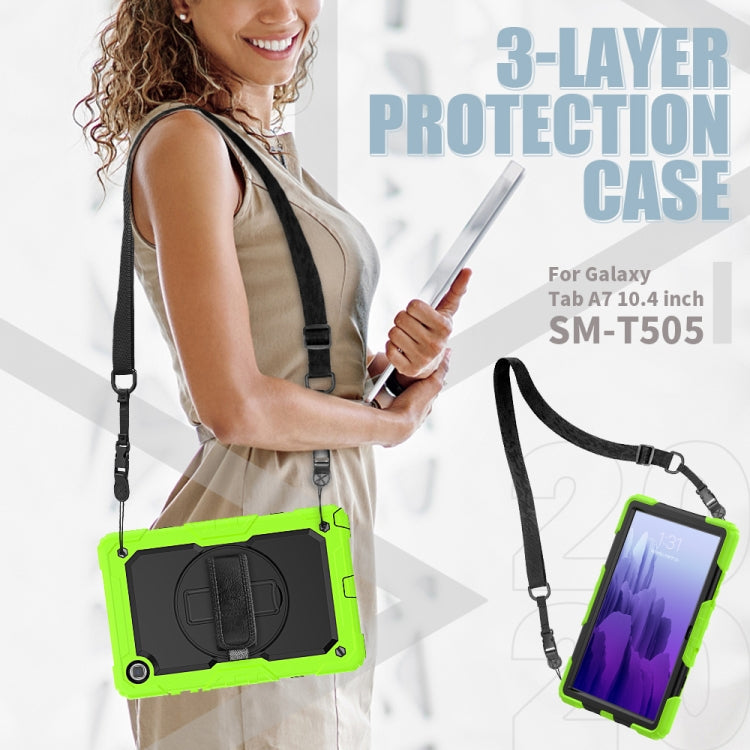 For Samsung Galaxy Tab A7 (2020) T500/T505 Shockproof Colorful Silicone + PC Protective Case with Holder & Shoulder Strap & Hand Strap & Pen Slot(Yellow Green) - Other Galaxy Tab PC by buy2fix | Online Shopping UK | buy2fix