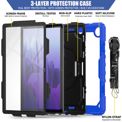 For Samsung Galaxy Tab A7 (2020) T500/T505 Shockproof Colorful Silicone + PC Protective Case with Holder & Shoulder Strap & Hand Strap & Pen Slot(Blue) - Other Galaxy Tab PC by buy2fix | Online Shopping UK | buy2fix
