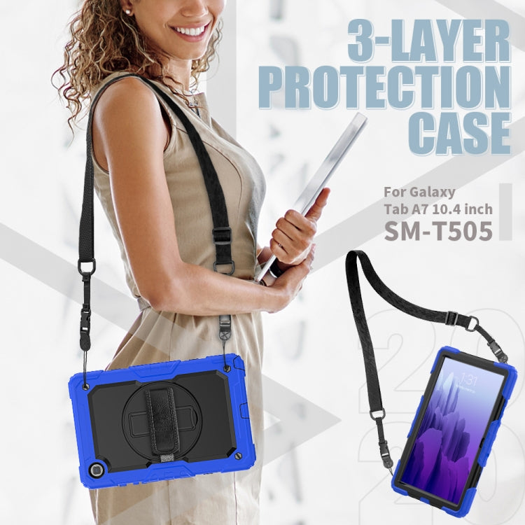 For Samsung Galaxy Tab A7 (2020) T500/T505 Shockproof Colorful Silicone + PC Protective Case with Holder & Shoulder Strap & Hand Strap & Pen Slot(Blue) - Other Galaxy Tab PC by buy2fix | Online Shopping UK | buy2fix