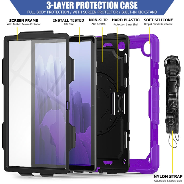 For Samsung Galaxy Tab A7 (2020) T500/T505 Shockproof Colorful Silicone + PC Protective Case with Holder & Shoulder Strap & Hand Strap & Pen Slot(Purple) - Other Galaxy Tab PC by buy2fix | Online Shopping UK | buy2fix