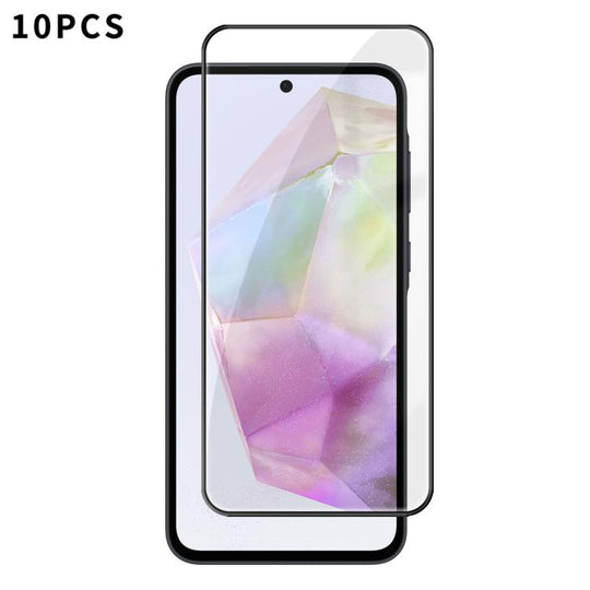 For Galaxy A35 5G 10pcs Kalebol High-Aluminum Screen-Printed Full-Coverage Anti-Fingerprint Black-Bordered HD Tempered Glass Film