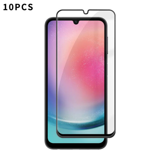For Galaxy A24 4G 10pcs Kalebol High-Aluminum Screen-Printed Full-Coverage Anti-Fingerprint Black-Bordered HD Tempered Glass Film