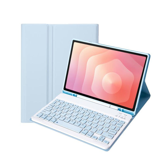 For Samsung Galaxy Tab S11 Candy Color TPU Bluetooth Keyboard Leather Tablet Case with Pen Holder(Ice Blue)