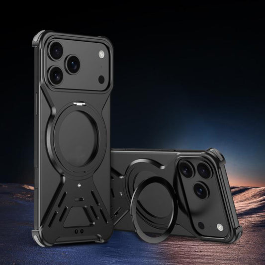 For iPhone 17 Pro Armor 360 Holder Frameless Alloy MagSafe Phone Case(Black) - iPhone 17 Pro Cases by buy2fix | Online Shopping UK | buy2fix