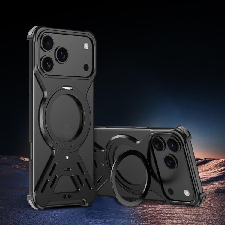 For iPhone 17 Armor 360 Holder Frameless Alloy MagSafe Phone Case(Black) - iPhone 17 Cases by buy2fix | Online Shopping UK | buy2fix