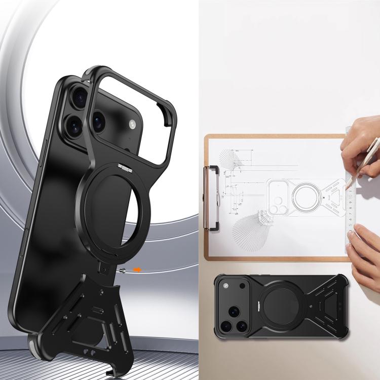 For iPhone 17 Pro Max Armor 360 Holder Frameless Alloy MagSafe Phone Case(Black) - iPhone 17 Pro Max Cases by buy2fix | Online Shopping UK | buy2fix