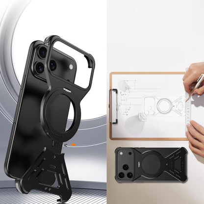 For iPhone 17 Pro Max Armor 360 Holder Frameless Alloy MagSafe Phone Case(Black) - iPhone 17 Pro Max Cases by buy2fix | Online Shopping UK | buy2fix