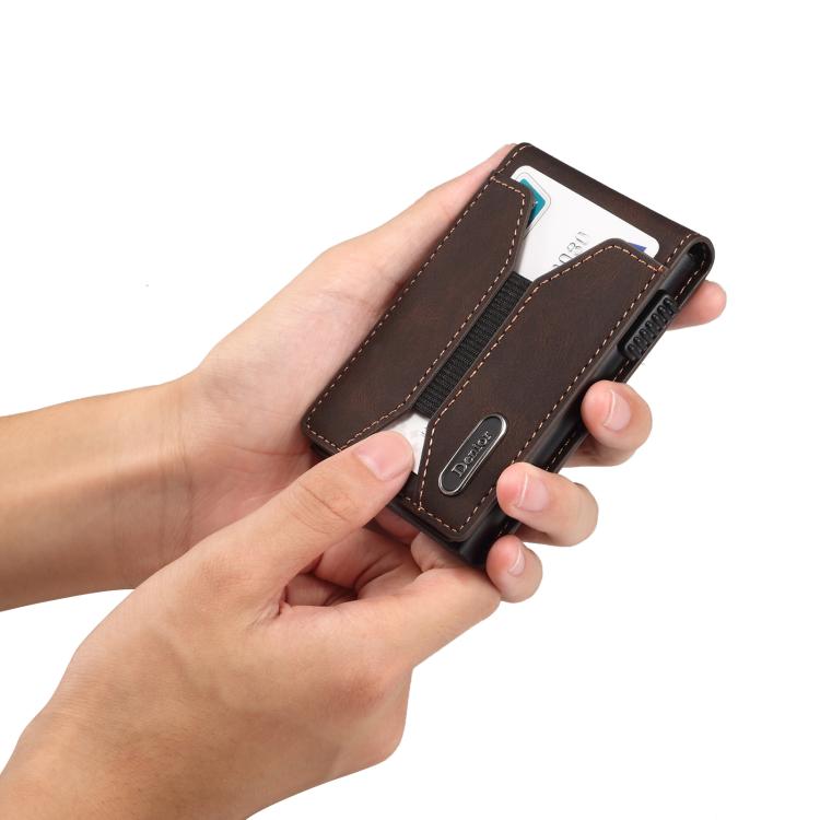 Denior V20 Skin Elastic MagSafe Card Box(Brown) - Adhesive Card Holders by Denior | Online Shopping UK | buy2fix