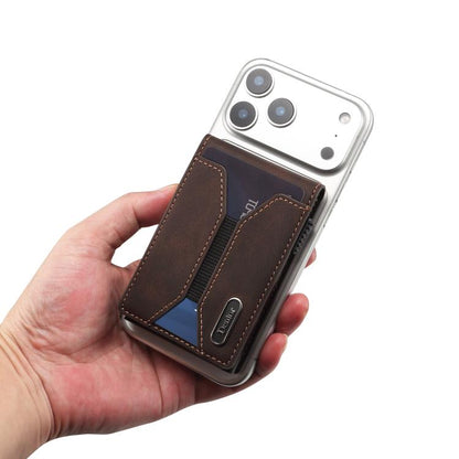 Denior V20 Skin Elastic MagSafe Card Box(Brown) - Adhesive Card Holders by Denior | Online Shopping UK | buy2fix