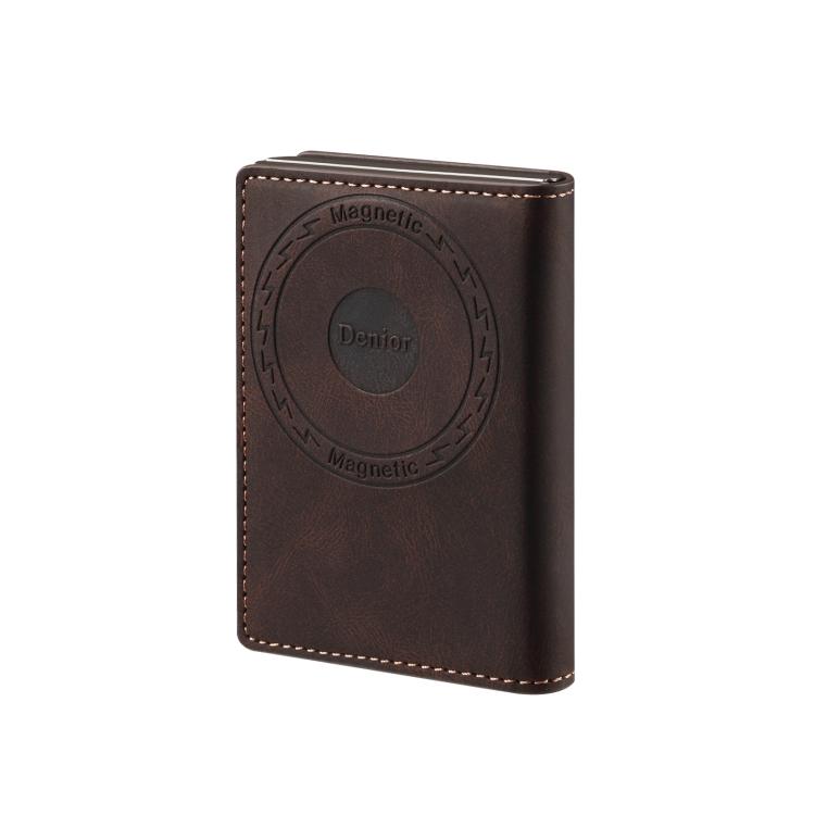 Denior V21 Skin Pleated MagSafe Card Box(Brown) - Adhesive Card Holders by Denior | Online Shopping UK | buy2fix