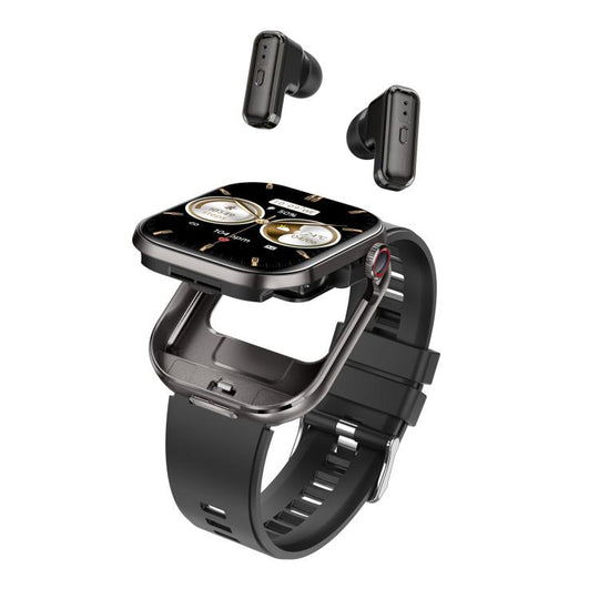T99 2.02 inch Square Screen 2 in 1 Bluetooth Earphone IP67 Waterproof Smart Watch, Supports Blood Oxygen Monitoring(Black)