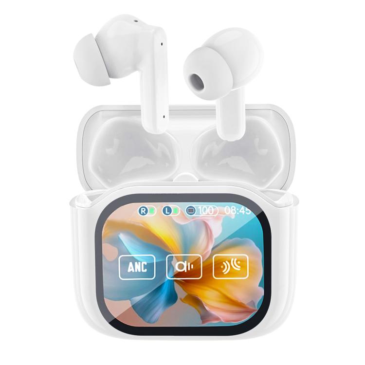 JM19 Touchscreen Color Screen ANC Active Noise Reduction Wireless Bluetooth Earphone with Translator(White) - TWS Earphone by buy2fix | Online Shopping UK | buy2fix