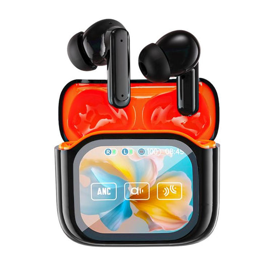 JM19 Touchscreen Color Screen ANC Active Noise Reduction Wireless Bluetooth Earphone with Translator(Black Orange)
