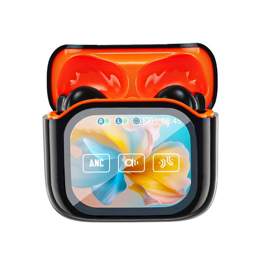 JM19 Touchscreen Color Screen ANC Active Noise Reduction Wireless Bluetooth Earphone with Translator(Black Orange) - TWS Earphone by buy2fix | Online Shopping UK | buy2fix