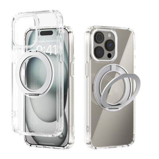 For iPhone 14 Pro ABEEL MagSafe Q-LUCK Pivot Bracket Transparent Phone Case(White)