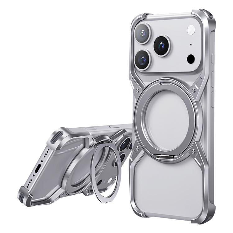 For iPhone 17 Pro Aluminum Alloy Frameless 360-Degree Rotating Phone Case(Silver) - iPhone 17 Pro Cases by buy2fix | Online Shopping UK | buy2fix
