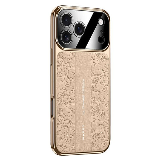 For iPhone 17 Pro Max Cloud Dragon Pattern Plain Leather PC Phone Case(Gold)