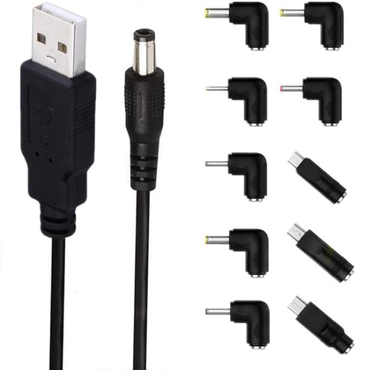 1.5m USB to DC5.5x2.1mm Male Power Cord with 10pcs Converter(Black)