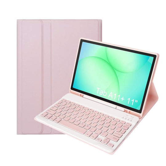 For Samsung Galaxy Tab A11+ Candy Color TPU Bluetooth Keyboard Leather Tablet Case with Pen Holder(Pink)