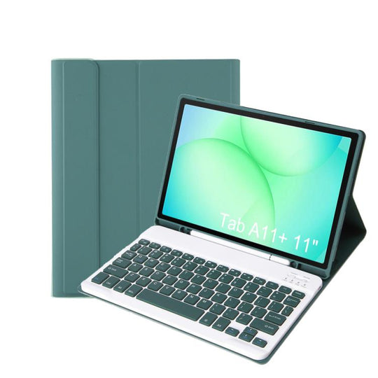 For Samsung Galaxy Tab A11+ Candy Color TPU Bluetooth Keyboard Leather Tablet Case with Pen Holder(Dark Green)