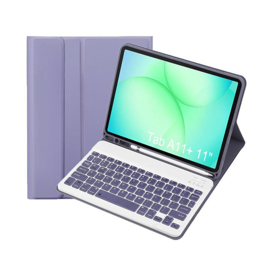 For Samsung Galaxy Tab A11+ Candy Color TPU Bluetooth Keyboard Leather Tablet Case with Pen Holder(Purple)