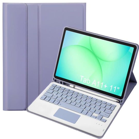 For Samsung Galaxy Tab A11+ Candy Color TPU Touch Bluetooth Keyboard Leather Tablet Case with Pen Holder(Purple)