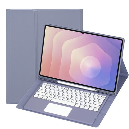 For Samsung Galaxy Tab S11 Ultra Candy Color TPU Touch Bluetooth Keyboard Leather Tablet Case with Pen Holder(Purple)