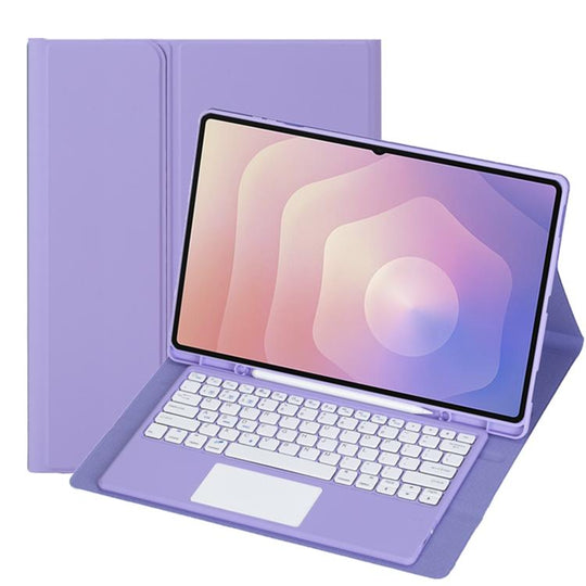 For Samsung Galaxy Tab S11 Ultra Candy Color TPU Touch Bluetooth Keyboard Leather Tablet Case with Pen Holder(Dark Purple)