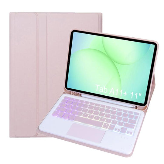For Samsung Galaxy Tab A11+ Candy Color Touch Backlight Bluetooth Keyboard Leather Tablet Case with Pen Holder(Pink)