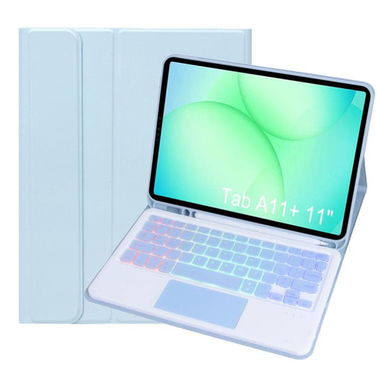 For Samsung Galaxy Tab A11+ Candy Color Touch Backlight Bluetooth Keyboard Leather Tablet Case with Pen Holder(Ice Blue)