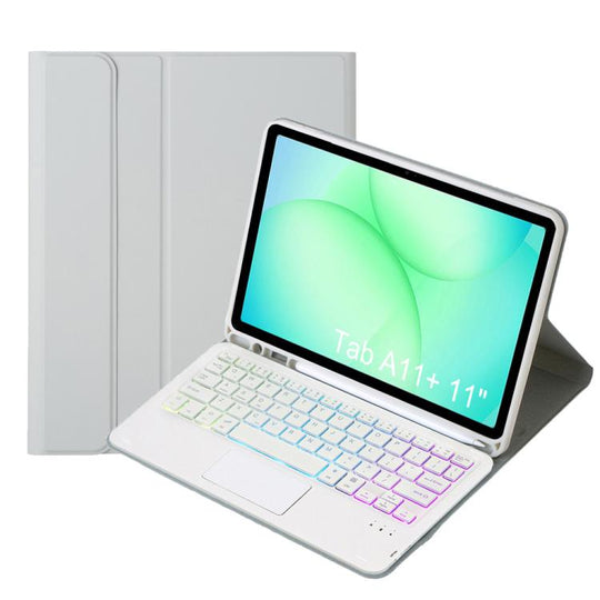 For Samsung Galaxy Tab A11+ Candy Color Touch Backlight Bluetooth Keyboard Leather Tablet Case with Pen Holder(Grey)