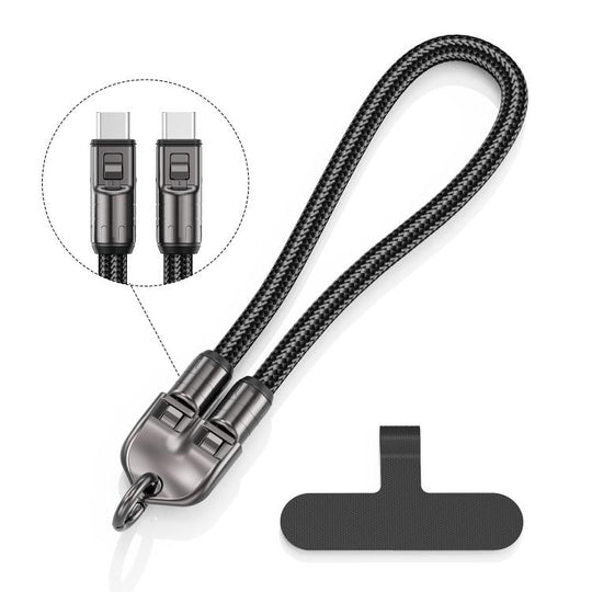 30cm 240W Type-C to Type-C Data Charging Cable Phone Anti-lost Wrist Short Strap(Black)