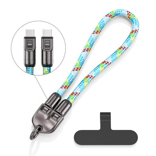30cm 240W Type-C to Type-C Data Charging Cable Phone Anti-lost Wrist Short Strap(Blue)