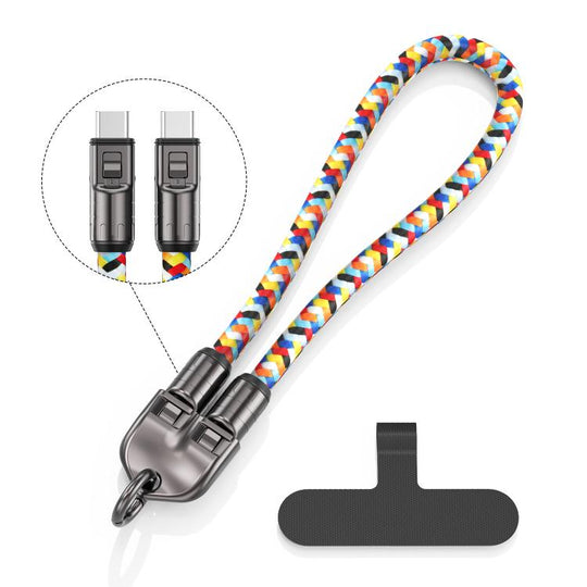 30cm 240W Type-C to Type-C Data Charging Cable Phone Anti-lost Wrist Short Strap(Colorful)