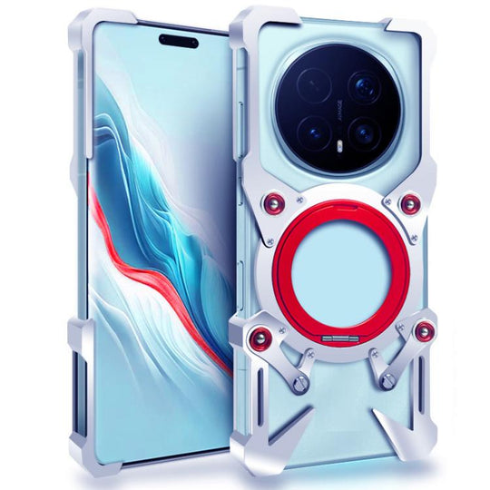 For Honor Magic8 Pro Rotating Bracket Hollow Metal Phone Case with Lanyard(Silver)