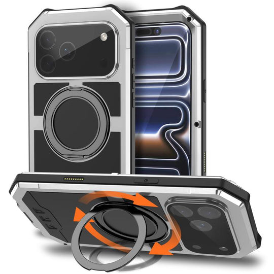 For iPhone 17 Pro Max R-JUST Life Waterproof Dustproof MagSafe Magnetic Holder Phone Case(Silver)