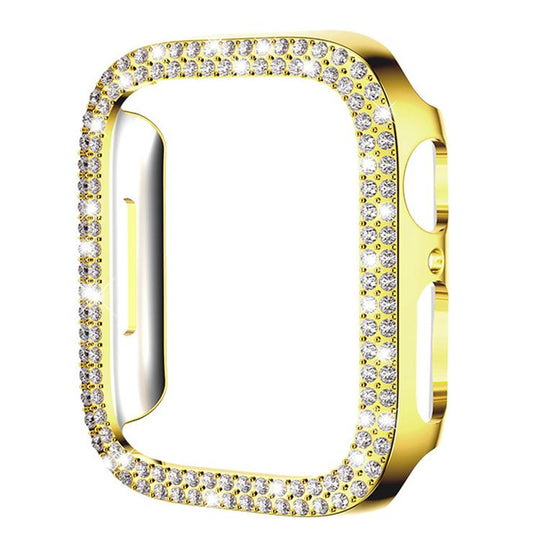 For Apple Watch Series 9 / 8 / 7 41mm xDfind Double Row Diamond Hollow PC Watch Cover(Gold)