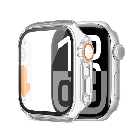 For Apple Watch Series 9 / 8 / 7 45mm xDfind Change to Ultra 49mm Tempered Glass Film Integrated PC Watch Cover(Transparent+Orange)