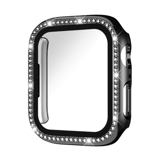 For Apple Watch Series 9 / 8 / 7 45mm xDfind Single Row Diamond Tempered Glass Film Integrated PC Watch Case(Black)