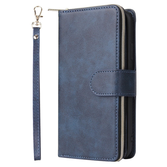 For iPhone 11 Zipper Wallet Bag Horizontal Flip PU Leather Case with Holder & 9 Card Slots & Wallet & Lanyard & Photo Frame(Blue) - iPhone 11 Cases by buy2fix | Online Shopping UK | buy2fix