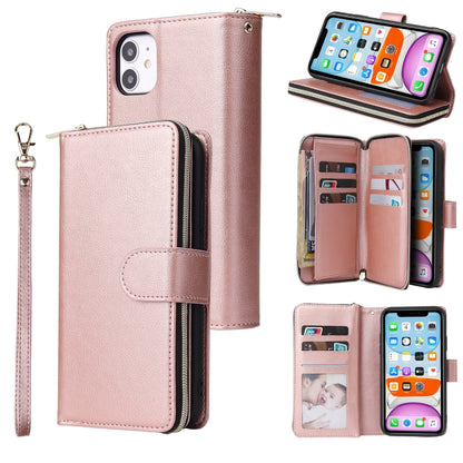For iPhone 11 Pro Max Zipper Wallet Bag Horizontal Flip PU Leather Case with Holder & 9 Card Slots & Wallet & Lanyard & Photo Frame(Rose Gold) - iPhone 11 Pro Max Cases by buy2fix | Online Shopping UK | buy2fix