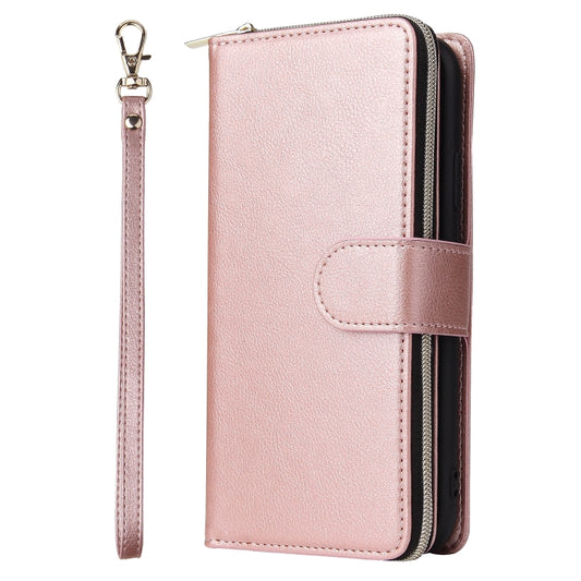 For iPhone 11 Pro Max Zipper Wallet Bag Horizontal Flip PU Leather Case with Holder & 9 Card Slots & Wallet & Lanyard & Photo Frame(Rose Gold) - iPhone 11 Pro Max Cases by buy2fix | Online Shopping UK | buy2fix